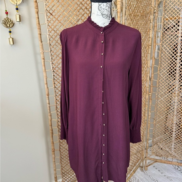 1.State Burgundy Tunic Blouse Dress - Picture 2 of 9